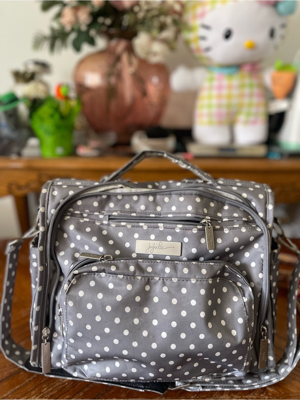 Ju-Ju-Be Gray with White Polka Dots Baby Bag